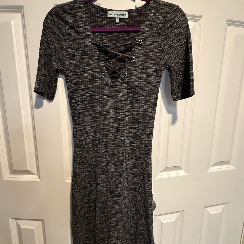 Almost Famous Black and Gray Long Sleeve Dress